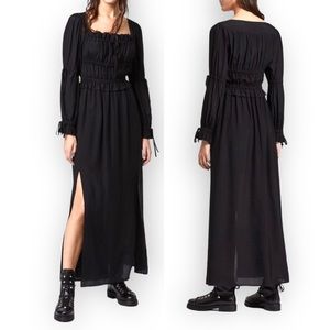 AllSaints Black Long Sleeve Maxi Dress with Side Slit